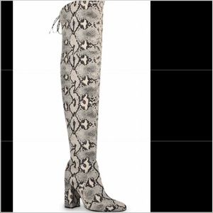 Black/Off White Snake Print Over The Knee Boot